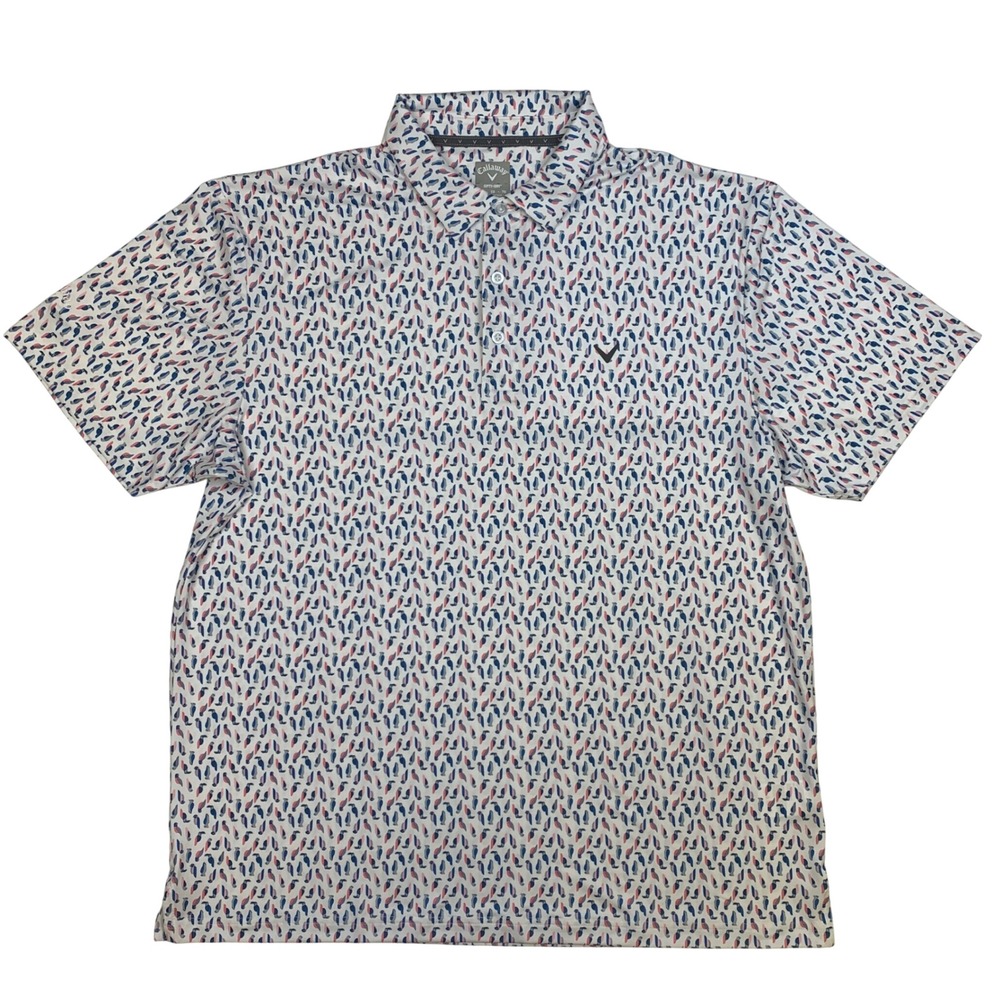 Callaway Mens Opti-Dri Toucan Bird Print Golf Polo Shirt XL White Blue Pink